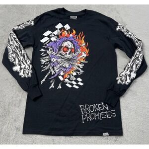 Broken Promises Long sleeve Tshirt Mens Small‎ Black  Skull Flames Tattoo
